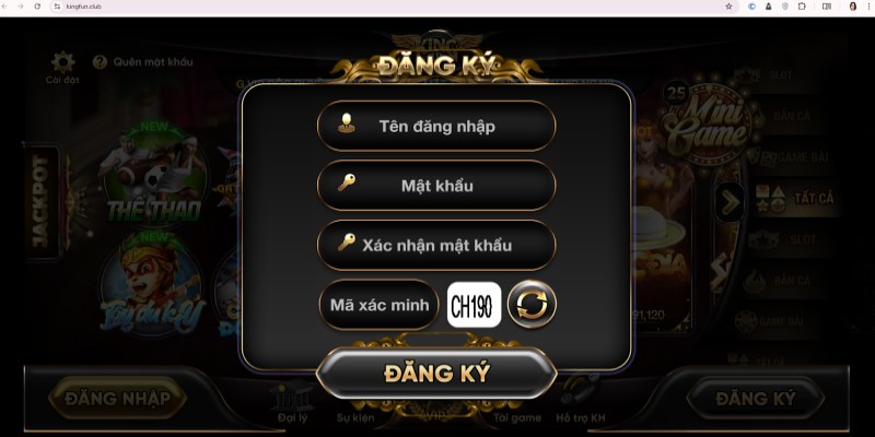 Đăng ký Kingfun nhanh chóng với các bước đơn giản